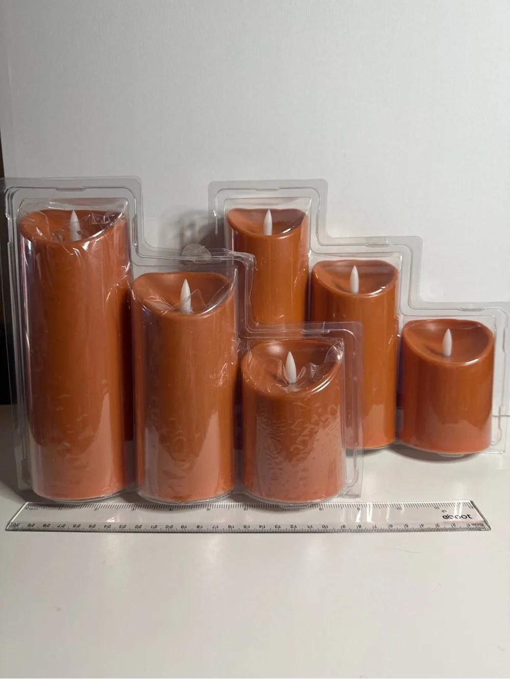 Candle Set Flickering 3  LED Pillars Different Heights in Orange